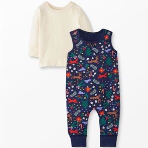 Hanna Andersson Winter Wonderland Cotton Overall & Tee Set 6-12mo